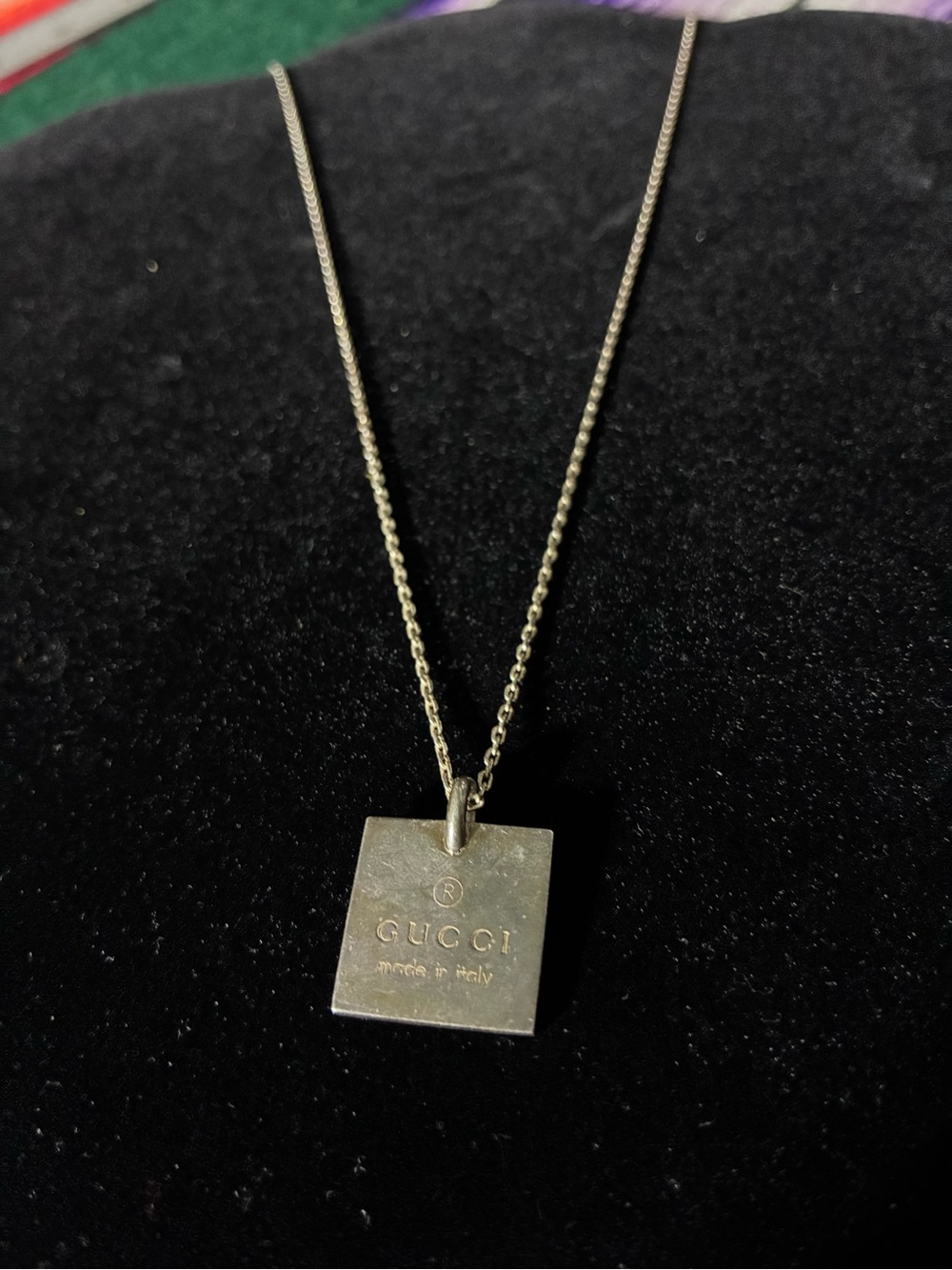 Gucci Trademark Square Pendant Necklace Ag 925 Sterling Silver Italy